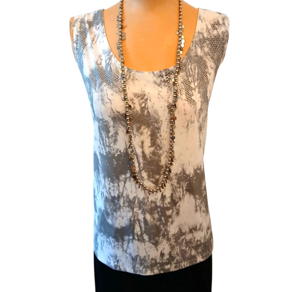 2 pc CHICO'S Top & Necklace Snake Skin Tank Print & Silver/White Necklace